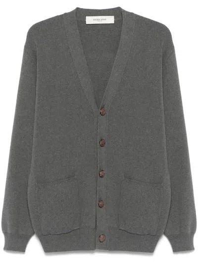 Golden Goose Micro-ribbed Cotton Cardigan In Gray