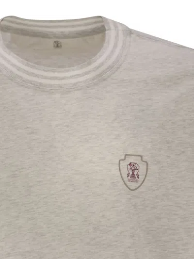 Brunello Cucinelli Cotton T-shirt With Printed Logo In Neutral