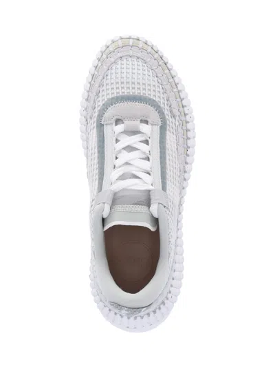 Chloé Hand-stitched Mesh Sneakers With Suede Inserts In Gray