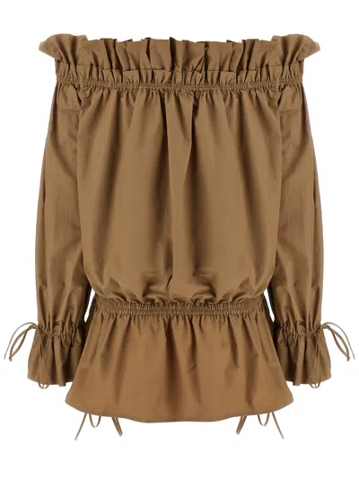 Saint Laurent Ruched Neckline Mini Dress Poet Sleeves