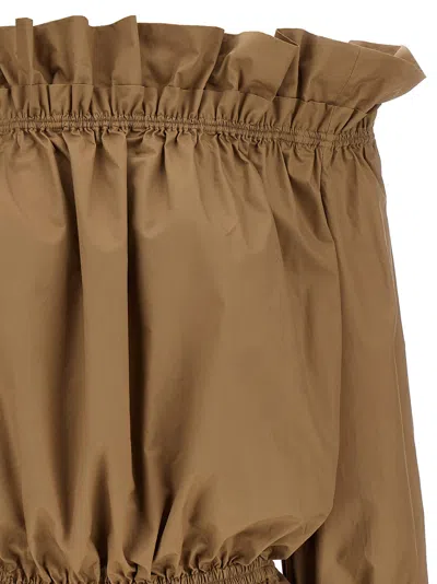 Saint Laurent Ruched Neckline Mini Dress Poet Sleeves