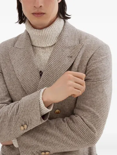 Brunello Cucinelli Men One-and-a-half Breasted Deconstructed Jacket In Checked Flannel In White