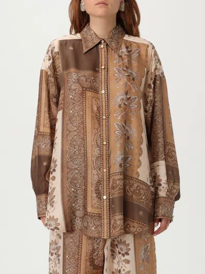 Zimmermann Lucky Manstyle Silk Shirt In Brown