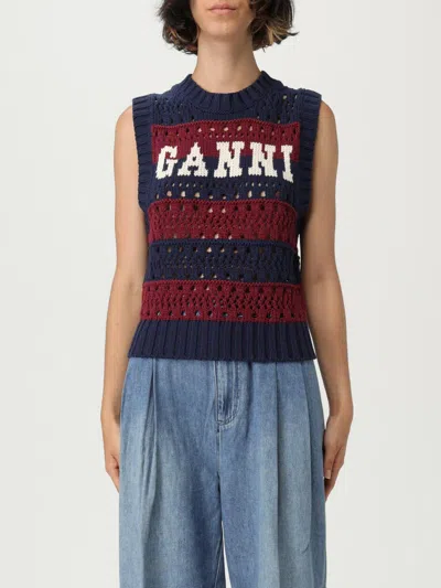 Ganni Striped Openwork Vest With Logo Inlay In Multi