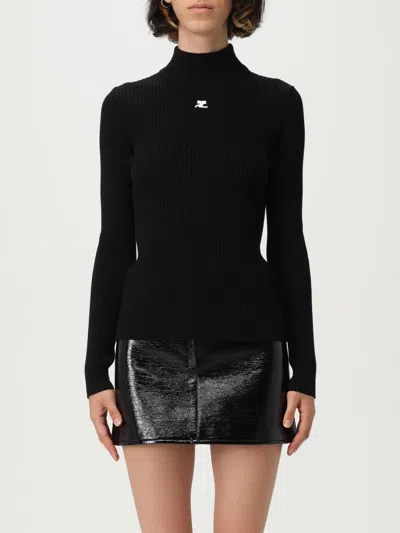 Courrèges Ribbed Spaghetti Strap Top With Elegant Logo Detail And Luxurious Fabric Blend In Black