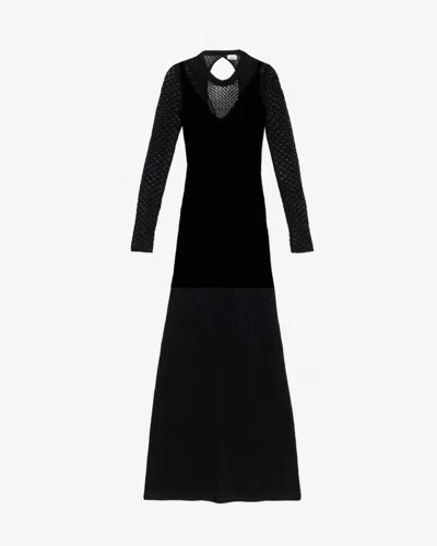 Isabel Marant Abito Lungo Florie Nero In Maglia E Pizzo Donna