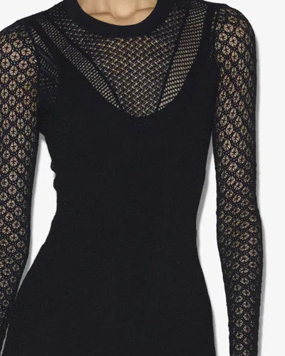 Isabel Marant Abito Lungo Florie Nero In Maglia E Pizzo Donna