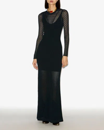 Isabel Marant Abito Lungo Florie Nero In Maglia E Pizzo Donna