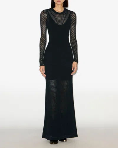 Isabel Marant Abito Lungo Florie Nero In Maglia E Pizzo Donna