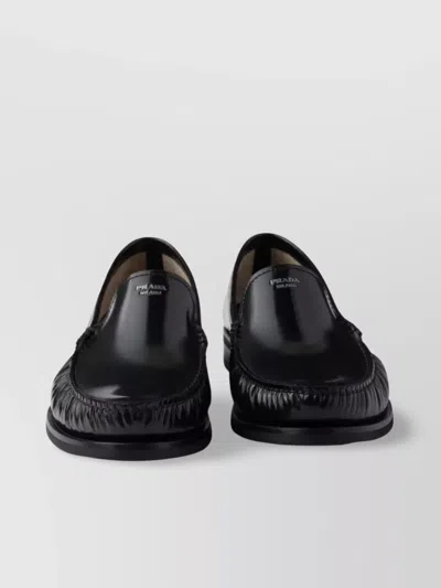 Prada Brushed Leather Loafers Shoes In Black