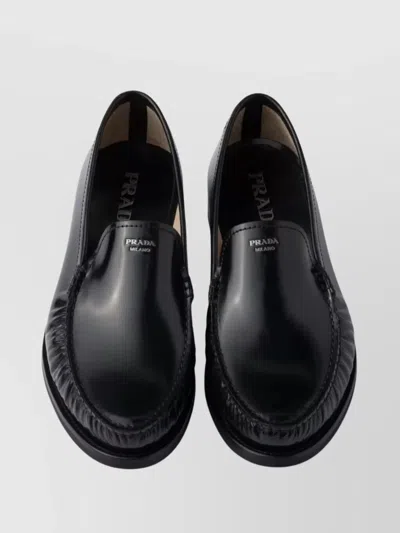 Prada Brushed Leather Loafers Shoes In Black