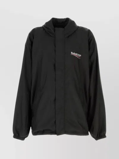 Balenciaga Polyester Jacket With Elastic Cuffs And Hooded Design In Black