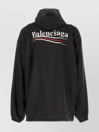 Balenciaga Polyester Jacket With Elastic Cuffs And Hooded Design In Black