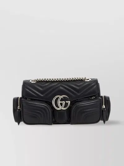 Gucci Small Shoulder Bag With Chain Strap And Chevron Pattern In Black