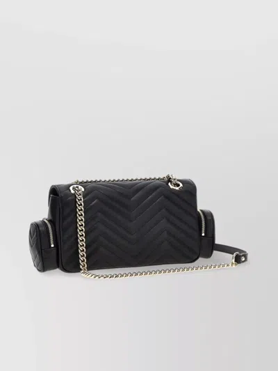 Gucci Small Shoulder Bag With Chain Strap And Chevron Pattern In Black