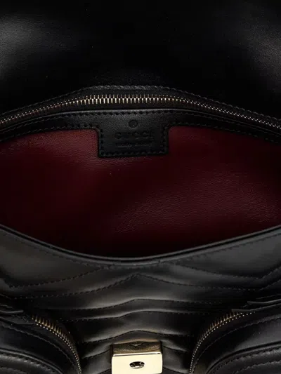 Gucci Small Shoulder Bag With Chain Strap And Chevron Pattern In Black