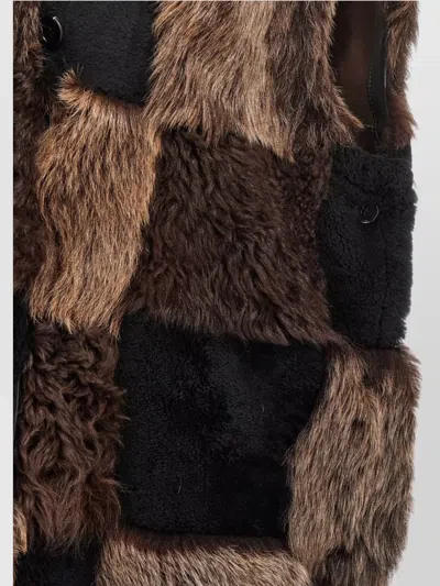 Marni Patchwork Design Shearling Vest In Brown