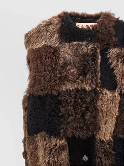 Marni Patchwork Design Shearling Vest In Brown