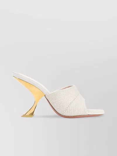 Amina Muaddi Textured Sandals With Gold Accented 9cm Heel In White