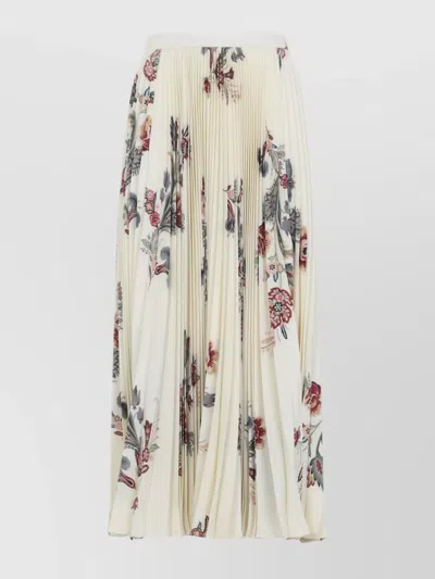 Etro Pleated Midi Skirt With Floral Print In Neutral