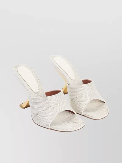 Amina Muaddi Textured Sandals With Gold Accented 9cm Heel In White