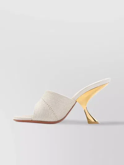 Amina Muaddi Textured Sandals With Gold Accented 9cm Heel In White