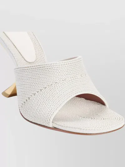 Amina Muaddi Textured Sandals With Gold Accented 9cm Heel In White