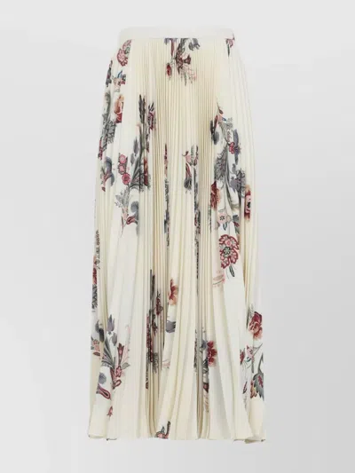 Etro Pleated Midi Skirt With Floral Print In Neutral