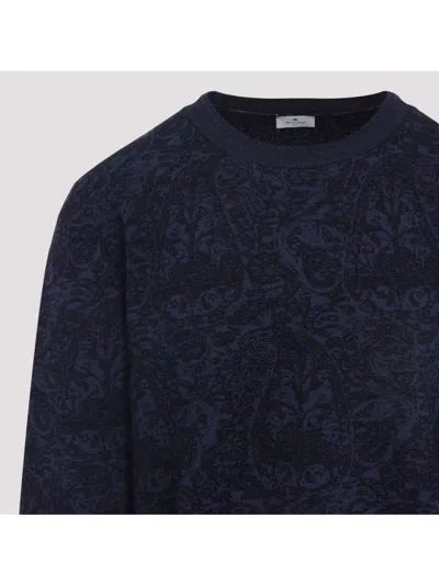 Etro Maglione In Misto Cotone Ricamato  Uomo In Black