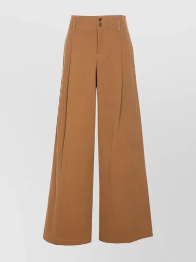 Chloé Cotton Canvas Wide Pants In Brown