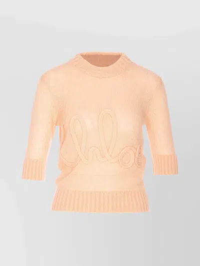 Chloé Logo Embroidery Sweater Sweaters And Cardigans Pink In Neutral