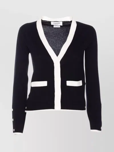Thom Browne Side Buttoned Knit Cardigan In Black