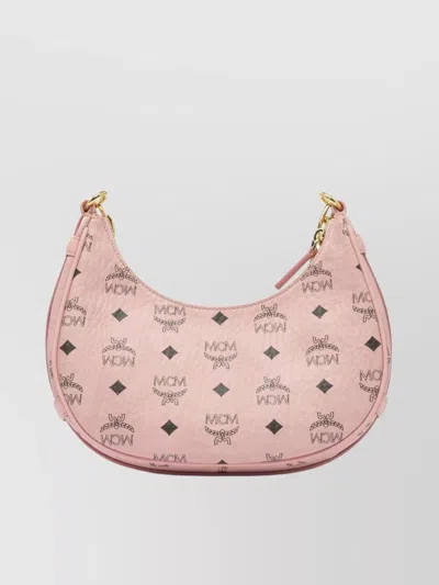 Mcm Small Aren Monogram Crescent Hobo Bag In Pink