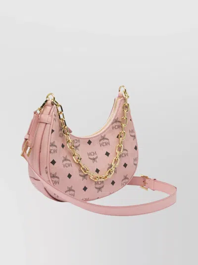 Mcm Small Aren Monogram Crescent Hobo Bag In Pink