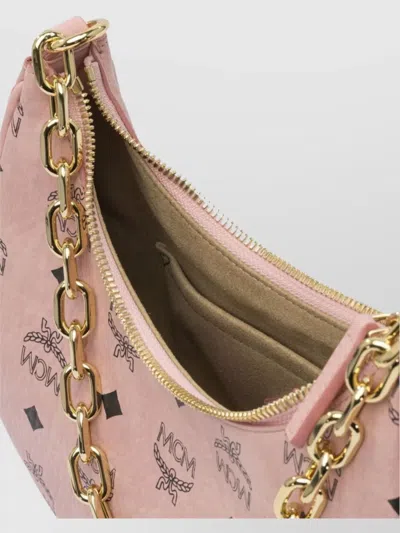 Mcm Small Aren Monogram Crescent Hobo Bag In Pink