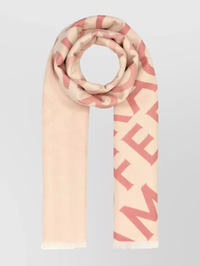 Ferragamo Embroidered Reversible Wool Blend Scarf In Neutral