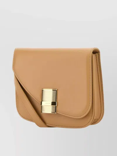 Ferragamo Borsa A Tracolla Fiamma Piccola In Pelle Beige Donna