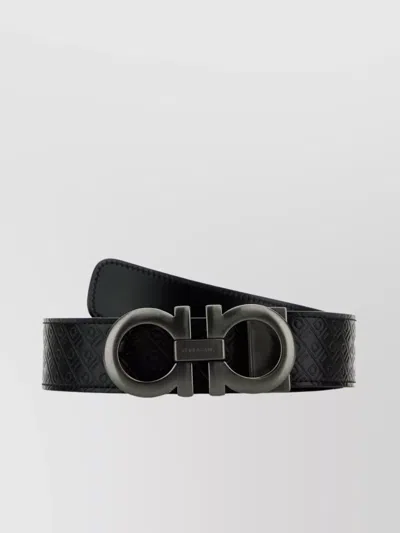 Ferragamo Reversible Leather Belt Adjustable Length Embossed Pattern