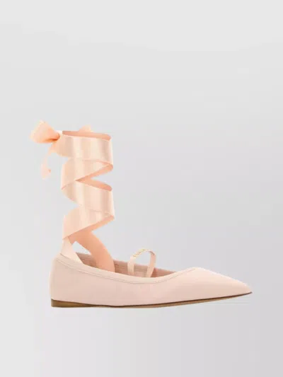 Ferragamo Carice Satin-trimmed Leather Ballet Flats In Pink