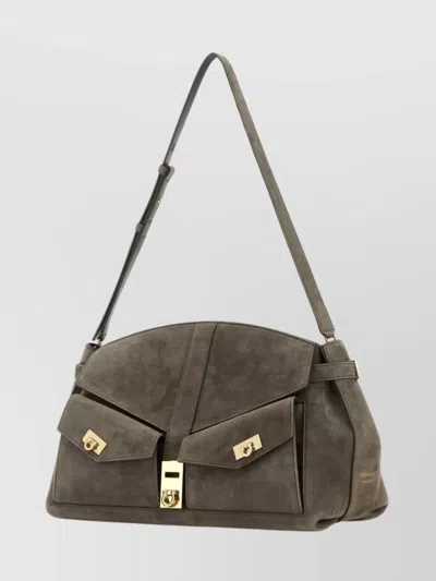 Ferragamo Adjustable Strap Suede Shoulder Bag