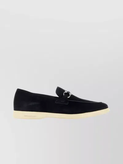 Ferragamo Deconstructed Gancini-detailed Suede Loafers In Black