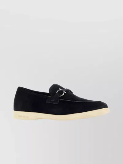Ferragamo Deconstructed Gancini-detailed Suede Loafers In Black