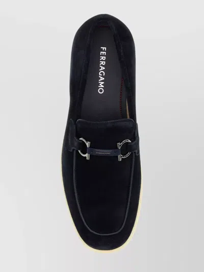 Ferragamo Deconstructed Gancini-detailed Suede Loafers In Black