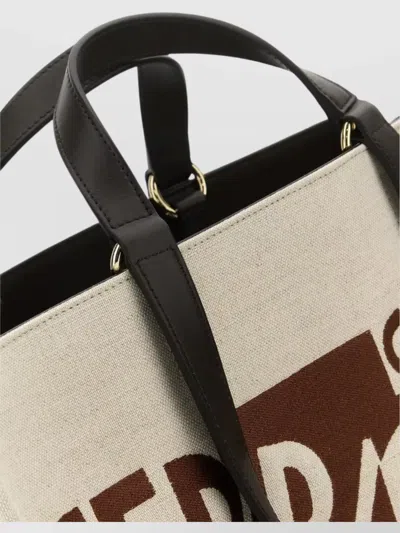 Ferragamo Canvas Shopping Bag Leather Handles