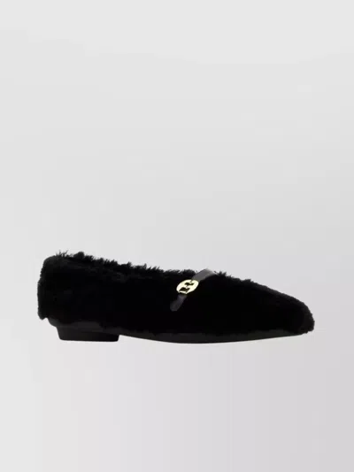 Ferragamo Shearling Ballet Flats In Black