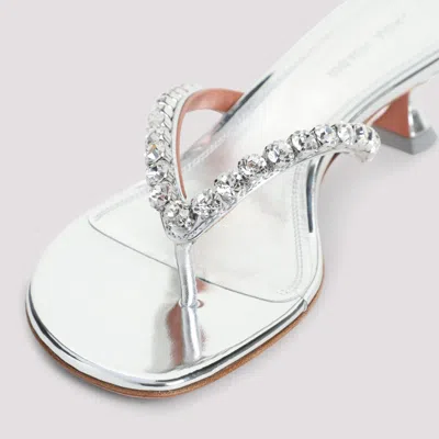 Amina Muaddi Sabot Infradito Gigi In Pelle Argento  Donna In Metallic