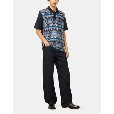 Missoni Short Sleeve Polo With Geometric Zigzag Pattern In Blue