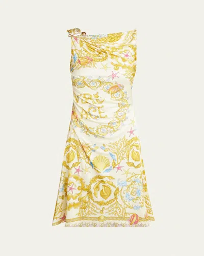 Versace Floral Draped Sleeveless Dress In Yellow