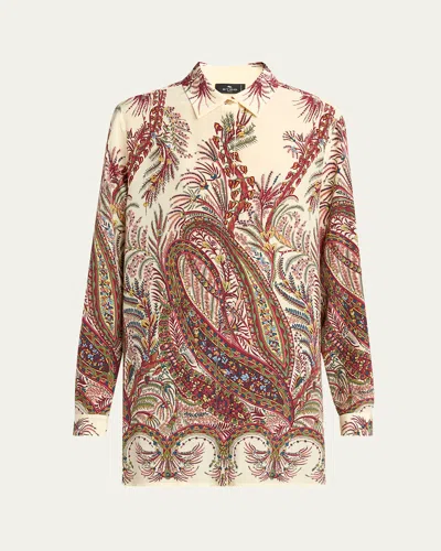 Etro Paisley Print Silk Shirt With Collared Neck In Multi