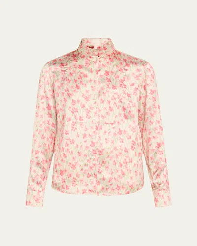 Loewe Floral Print Satin Button-down Overshirt In Multi